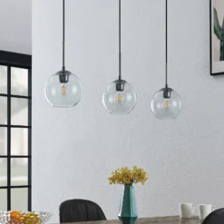 Lámpara colgante Lindby Firano, 110 cm, 3 luces, antracita, cristal