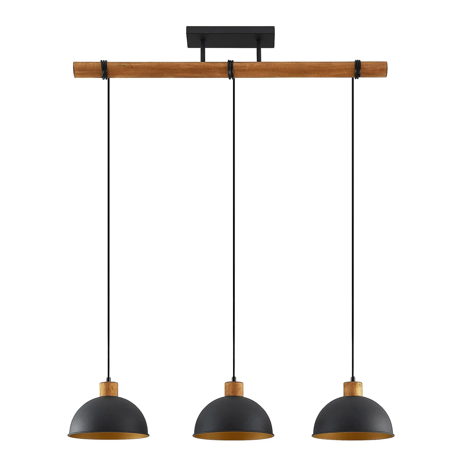 Lámpara colgante Lindby Flurin, 3 luces, 107 cm, negra, metal
