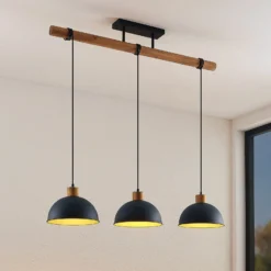 Lámpara colgante Lindby Flurin, 3 luces, 107 cm, negra, metal