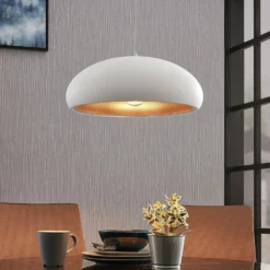 Lámpara colgante Lindby Gerwina, blanco/oro, metal, 40 cm, E27