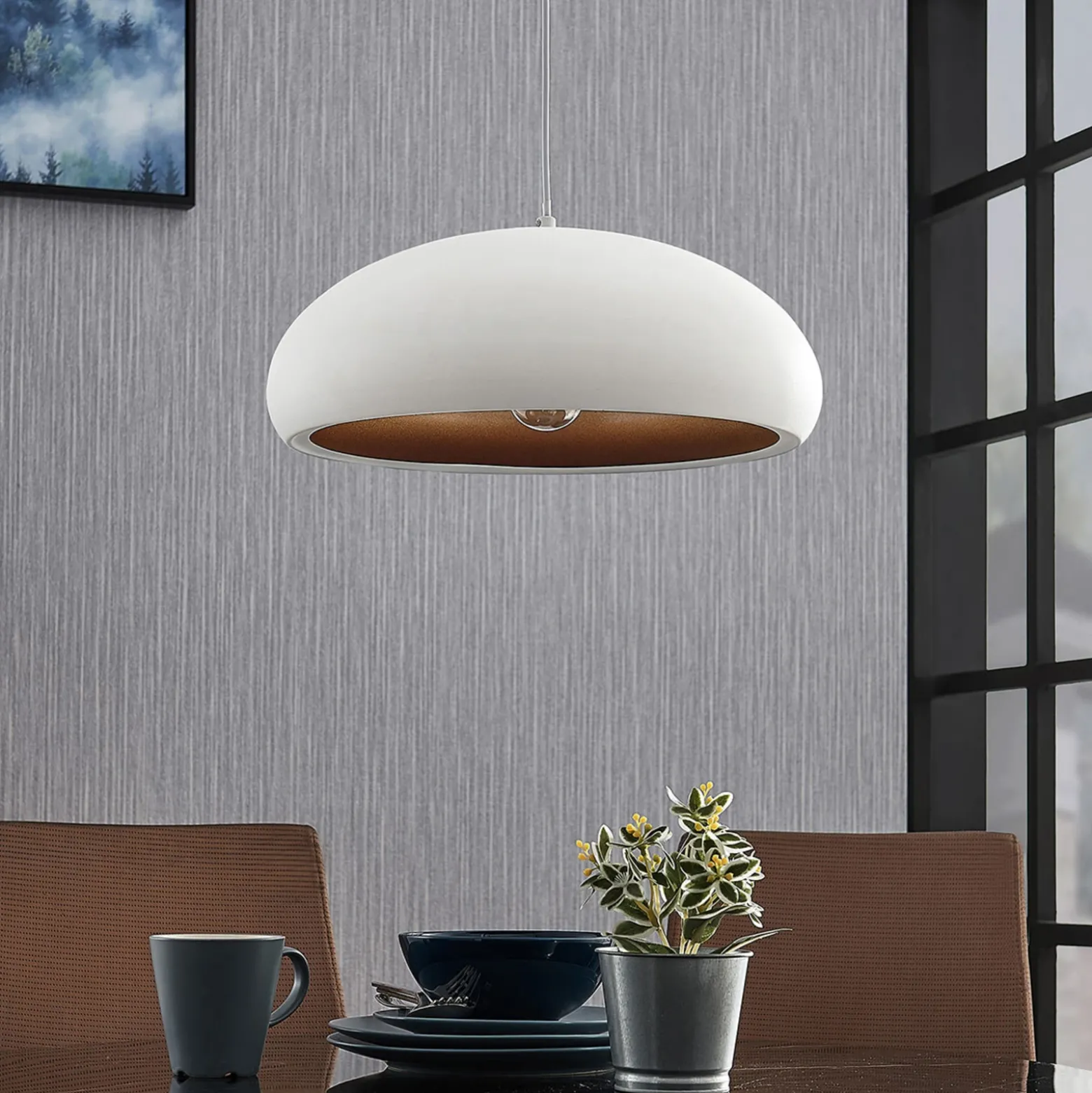 Lámpara colgante Lindby Gerwina, blanco/oro, metal, 40 cm, E27