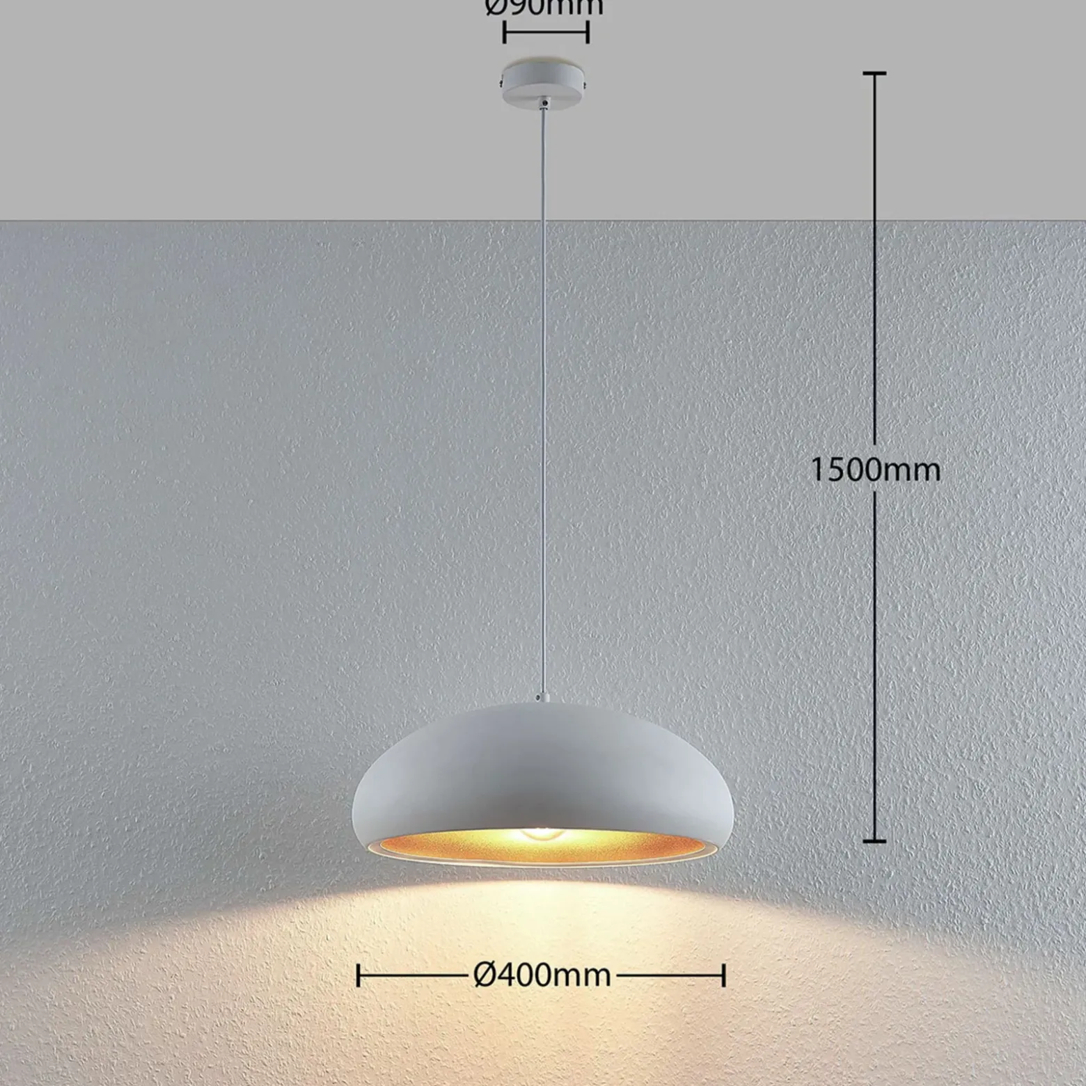 Lámpara colgante Lindby Gerwina, blanco/oro, metal, 40 cm, E27