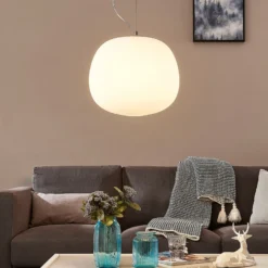 Lámpara colgante Lindby Ginevra, Ø 38 cm, blanca, cristal, E27