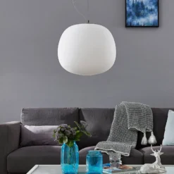 Lámpara colgante Lindby Ginevra, Ø 38 cm, blanca, cristal, E27