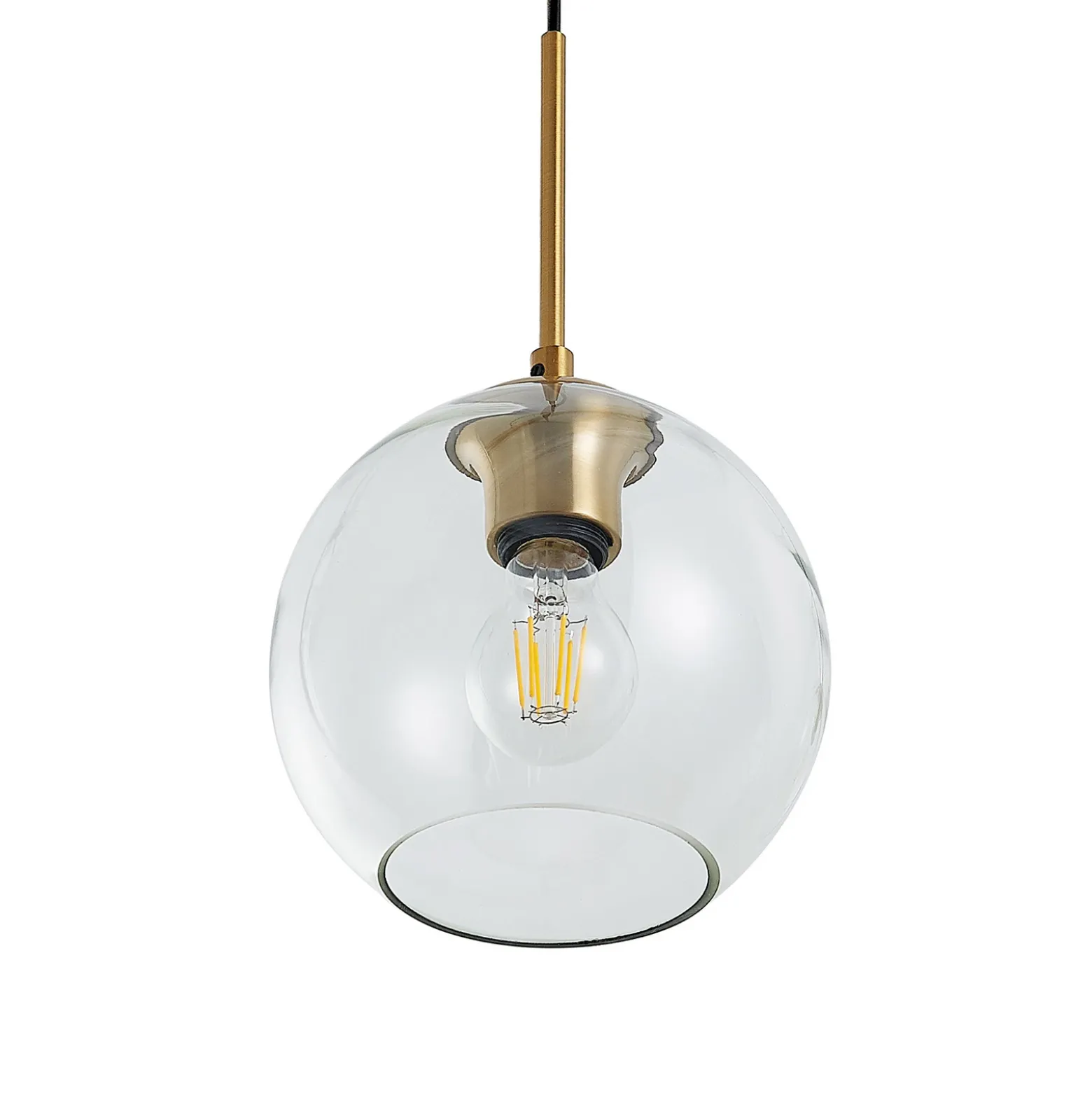Lámpara colgante Lindby Grady, latón/claro, 110 cm, metal, cristal