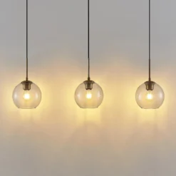 Lámpara colgante Lindby Grady, latón/claro, 110 cm, metal, cristal