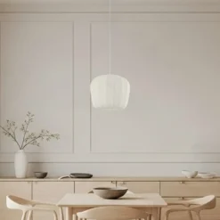 Lámpara colgante Lindby Helin, blanca, Ø 35 cm, tela