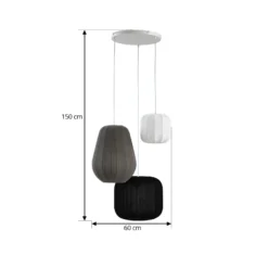 Lámpara colgante Lindby Helin negro/blanco/gris, Ø 60 cm, 3 luces.