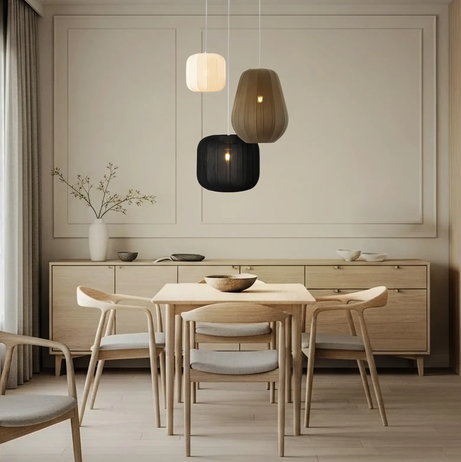 Lámpara colgante Lindby Helin negro/blanco/gris, Ø 60 cm, 3 luces.