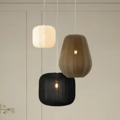 Lámpara colgante Lindby Helin negro/blanco/gris, Ø 60 cm, 3 luces.