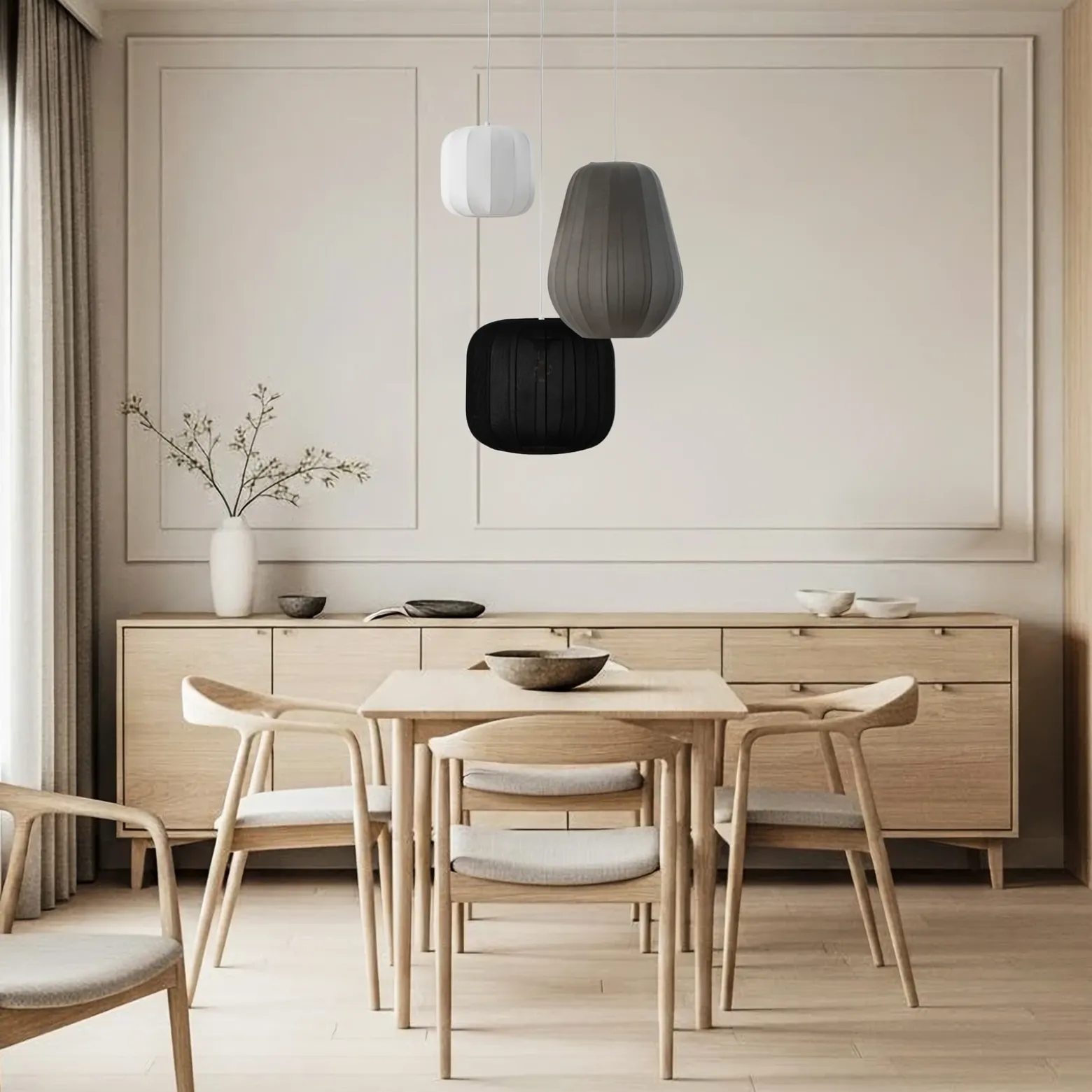 Lámpara colgante Lindby Helin negro/blanco/gris, Ø 60 cm, 3 luces.