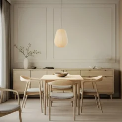 Lámpara colgante Lindby Helin, beige, Ø 30 cm, tela