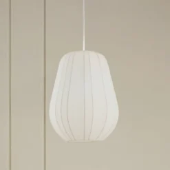 Lámpara colgante Lindby Helin, blanca, Ø 30 cm, tela