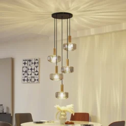 Lámpara colgante Lindby Hildur, 5 luces, gris ahumado, cristal
