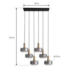 Lámpara colgante Lindby Hildur, 6 luces, gris humo, cristal