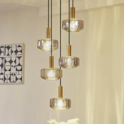 Lámpara colgante Lindby Hildur, 5 luces, gris ahumado, cristal