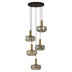Lámpara colgante Lindby Hildur, 5 luces, gris ahumado, cristal