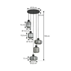 Lámpara colgante Lindby Hildur, Ø 35 cm, gris humo, cristal, E27