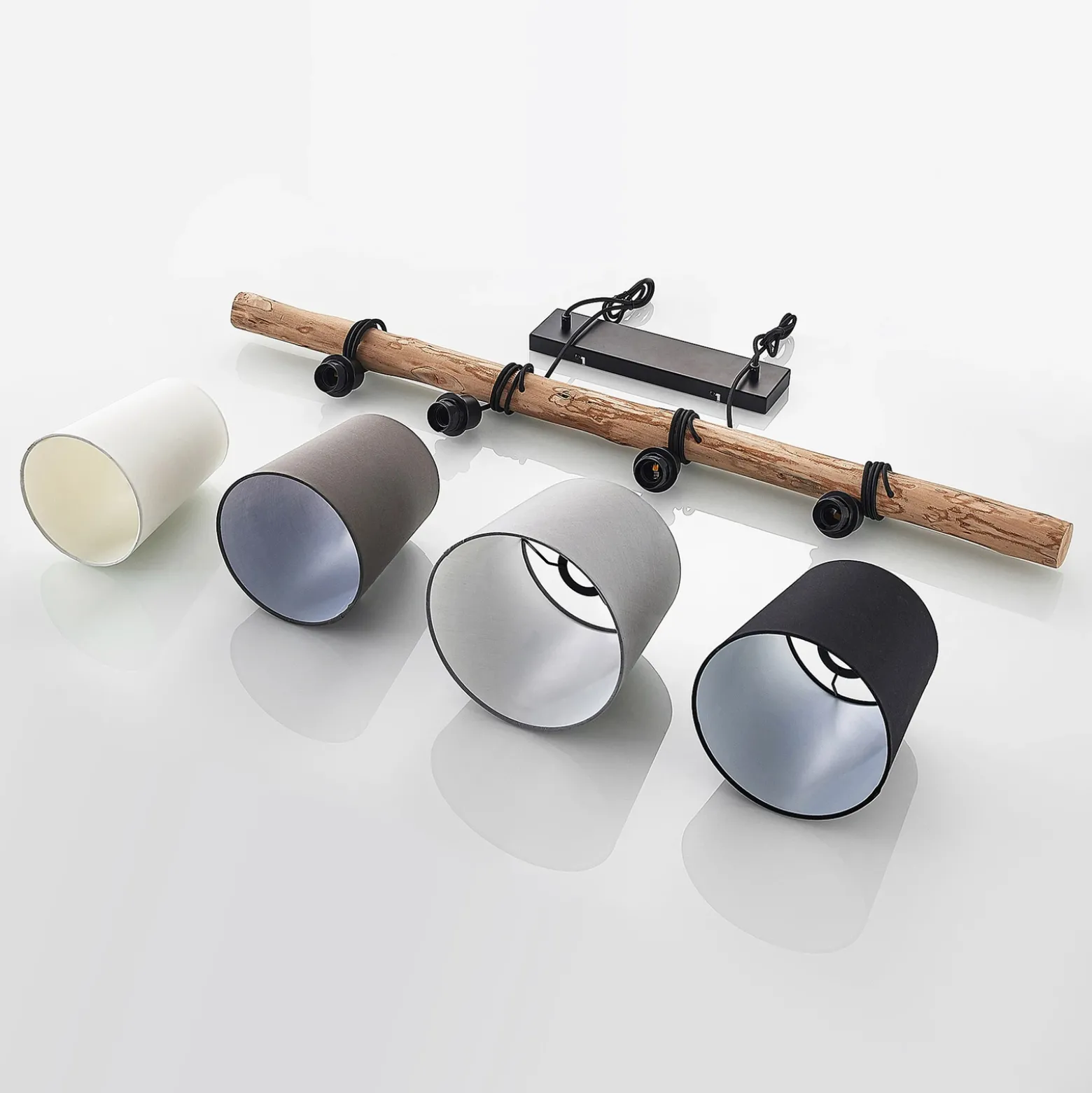 Lámpara colgante Lindby Hinai, negro/gris/blanco, textil, 116cm