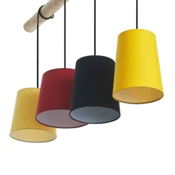 Lámpara colgante Lindby Hinai, negro/rojo/amarillo, textil, 116cm