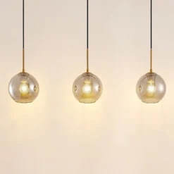 Lámpara colgante Lindby Hiwana, gris humo, cristal, 3 luces