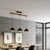 Lámpara colgante Lindby Holgar, gris, 3 luces, madera, metal, E27
