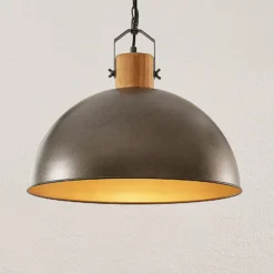 Lámpara colgante Lindby Holgar, verde, madera, metal, Ø 45 cm, E27