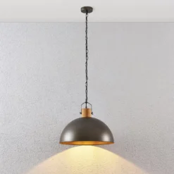 Lámpara colgante Lindby Holgar, verde, madera, metal, Ø 45 cm, E27