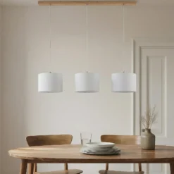 Lámpara colgante Lindby Imarin, 3 luces, blanca, textil, 100cm