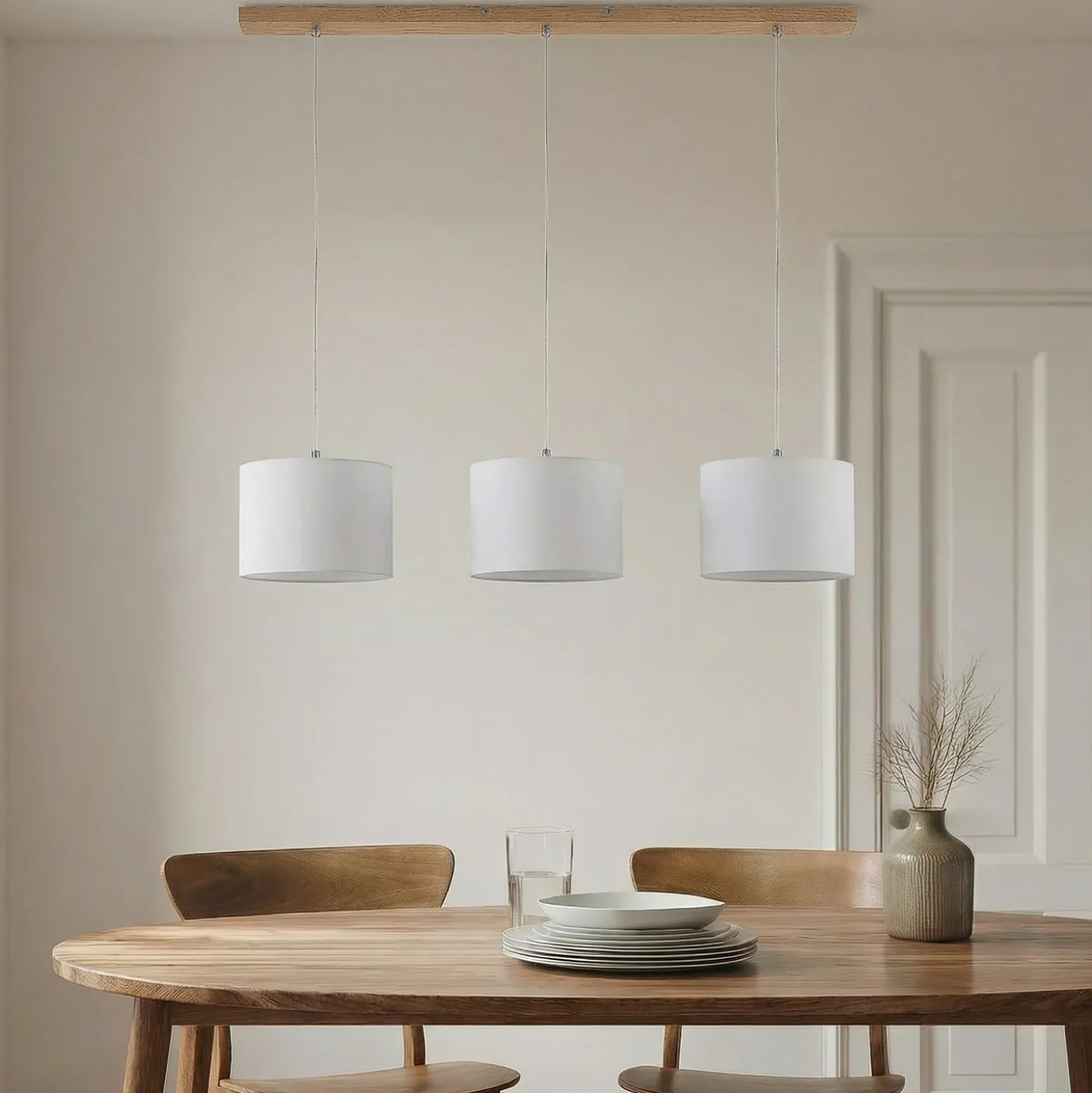 Lámpara colgante Lindby Imarin, 3 luces, blanca, textil, 100cm