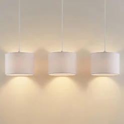Lámpara colgante Lindby Imarin, 3 luces, blanca, textil, 100cm