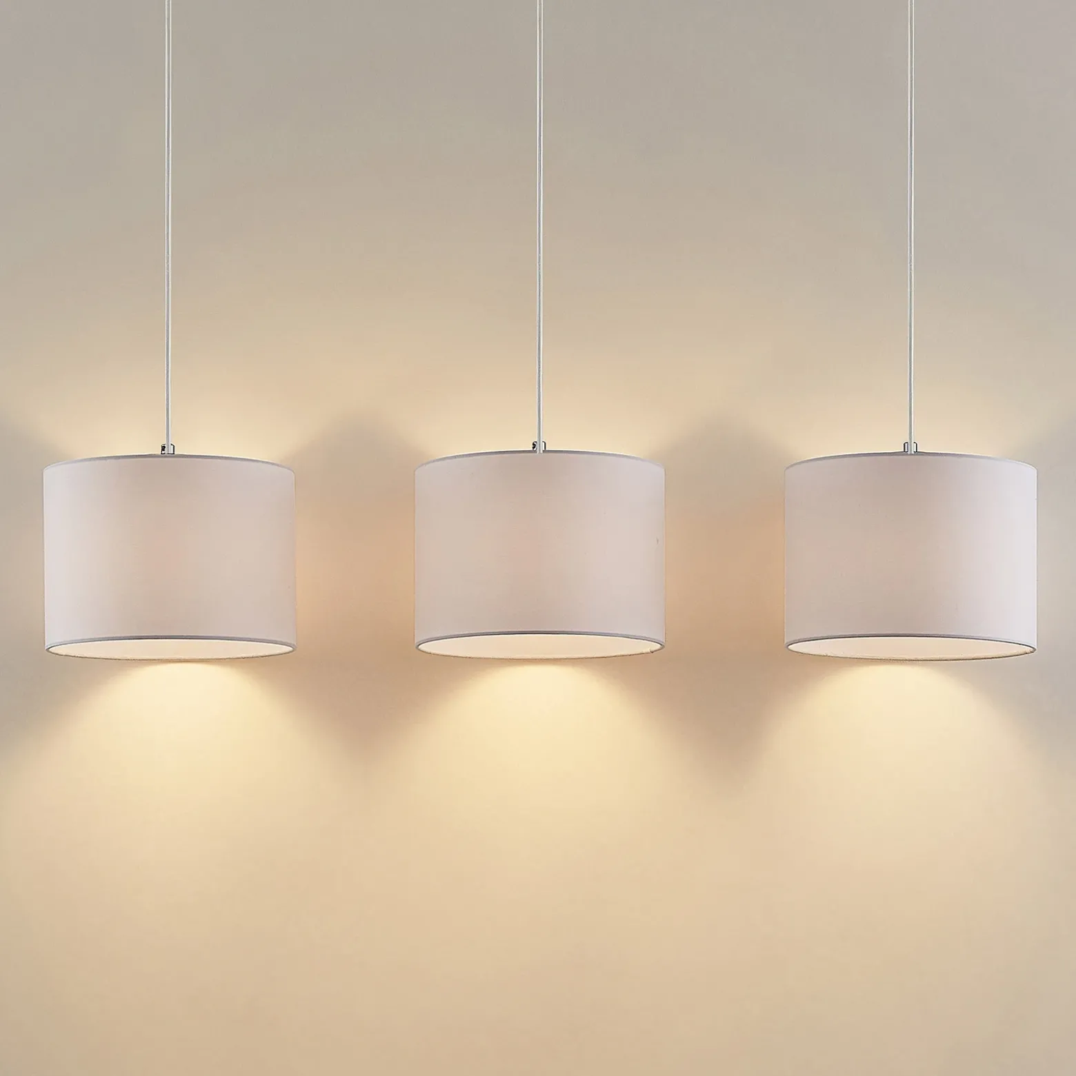 Lámpara colgante Lindby Imarin, 3 luces, blanca, textil, 100cm