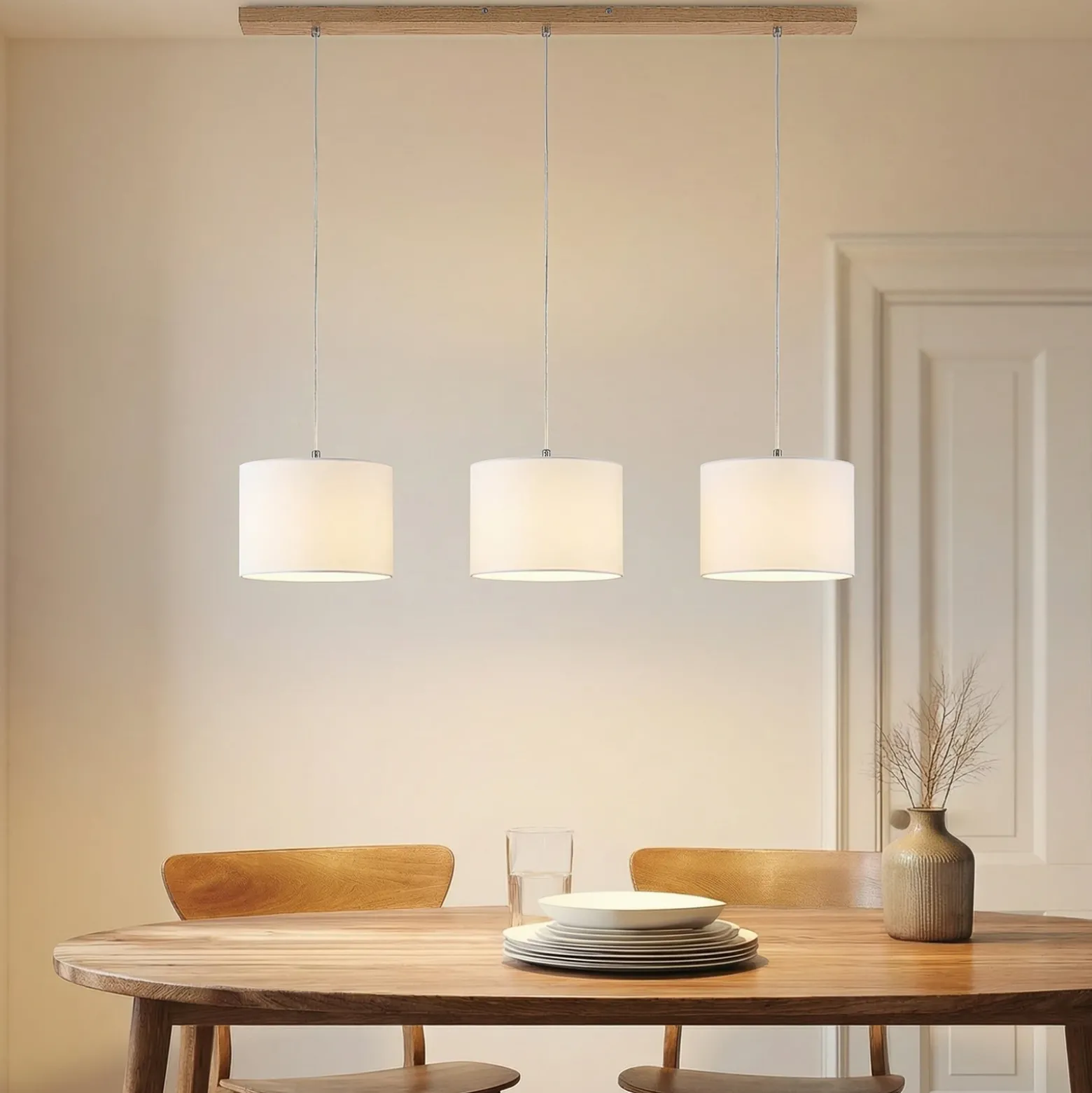 Lámpara colgante Lindby Imarin, 3 luces, blanca, textil, 100cm