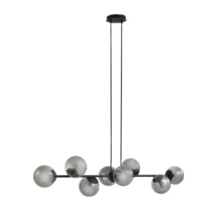 Lámpara colgante Lindby Isamer, gris humo, 130 cm, globo