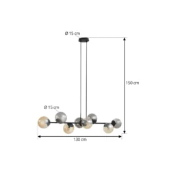 Lámpara colgante Lindby Isamer, gris humo/ámbar, 130 cm, globo