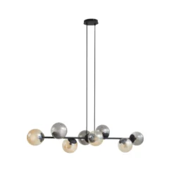 Lámpara colgante Lindby Isamer, gris humo/ámbar, 130 cm, globo