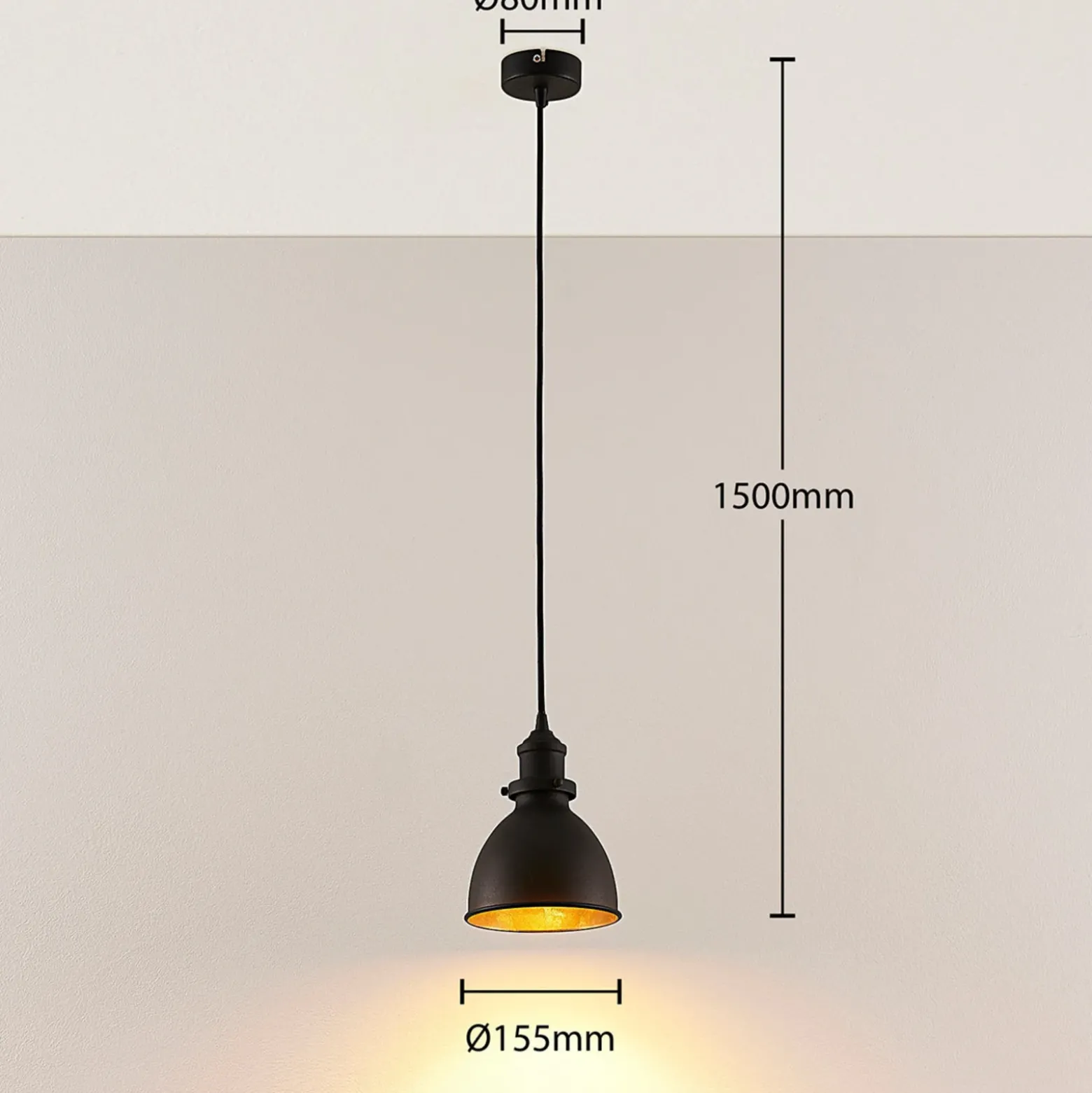 Lámpara colgante Lindby Jasminka, negro/oro, metal, 1 luz.