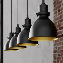Lámpara colgante Lindby Jasminka, negro/oro, metal, 4 luces.