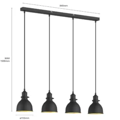 Lámpara colgante Lindby Jasminka, negro/oro, metal, 4 luces.