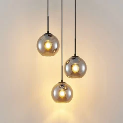 Lámpara colgante Lindby Jurian, 32 cm, 3 luces, negro/humo, cristal