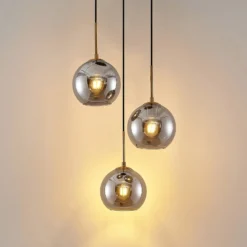 Lámpara colgante Lindby Jurian, 32 cm, 3 luces, bronce, humo, cristal
