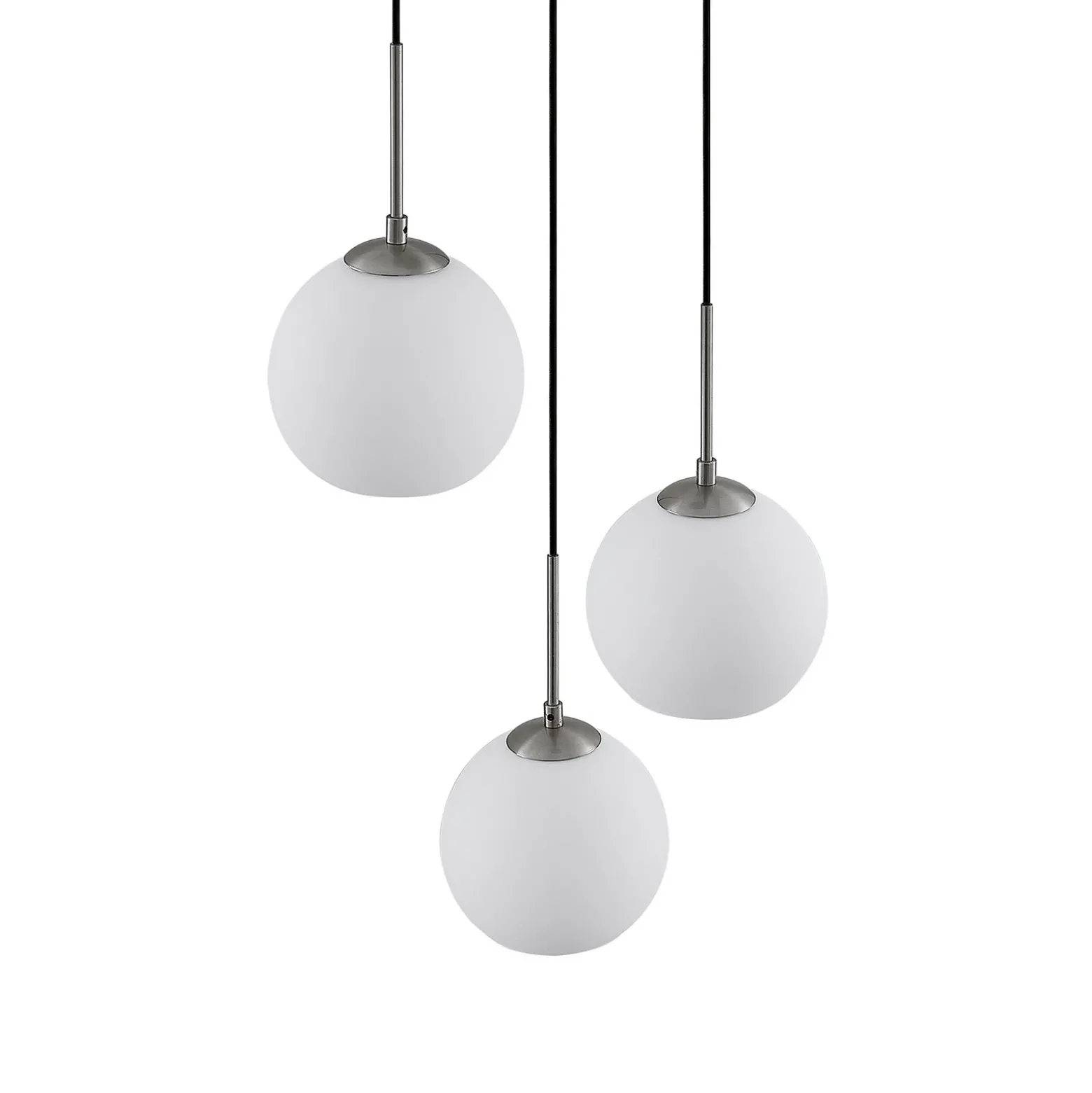 Lámpara colgante Lindby Jurian, Ø 32 cm, 3 luces, níquel/opal, cristal