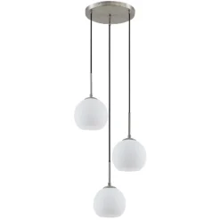 Lámpara colgante Lindby Jurian, Ø 32 cm, 3 luces, níquel/opal, cristal