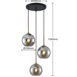 Lámpara colgante Lindby Jurian, 32 cm, 3 luces, bronce, humo, cristal