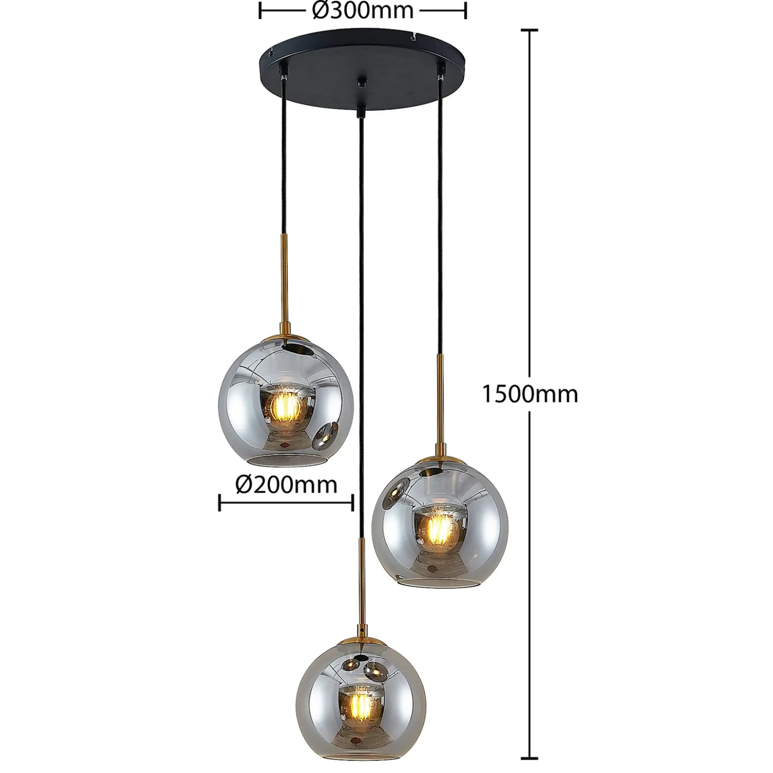 Lámpara colgante Lindby Jurian, 32 cm, 3 luces, bronce, humo, cristal