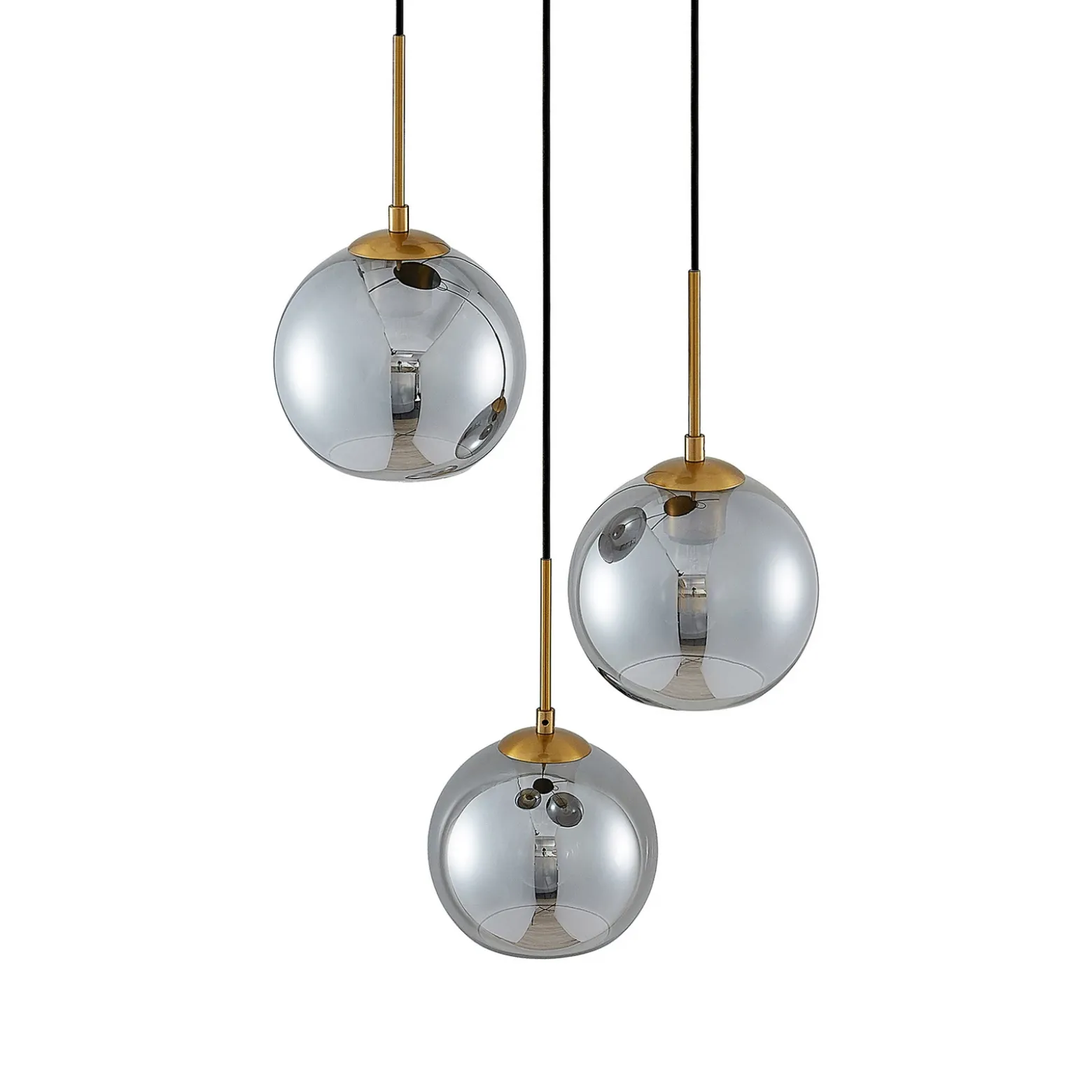 Lámpara colgante Lindby Jurian, 32 cm, 3 luces, bronce, humo, cristal