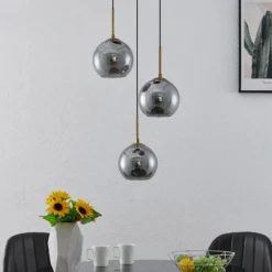 Lámpara colgante Lindby Jurian, 32 cm, 3 luces, bronce, humo, cristal