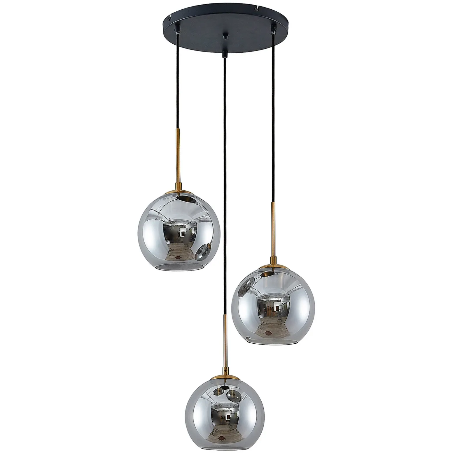 Lámpara colgante Lindby Jurian, 32 cm, 3 luces, bronce, humo, cristal