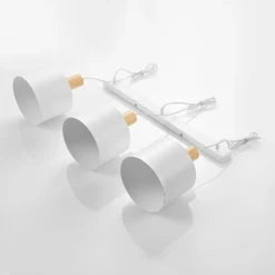 Lámpara colgante Lindby Kadir, 73 cm, 3 luces, blanco, madera