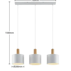 Lámpara colgante Lindby Kadir, 73 cm, 3 luces, blanco, madera
